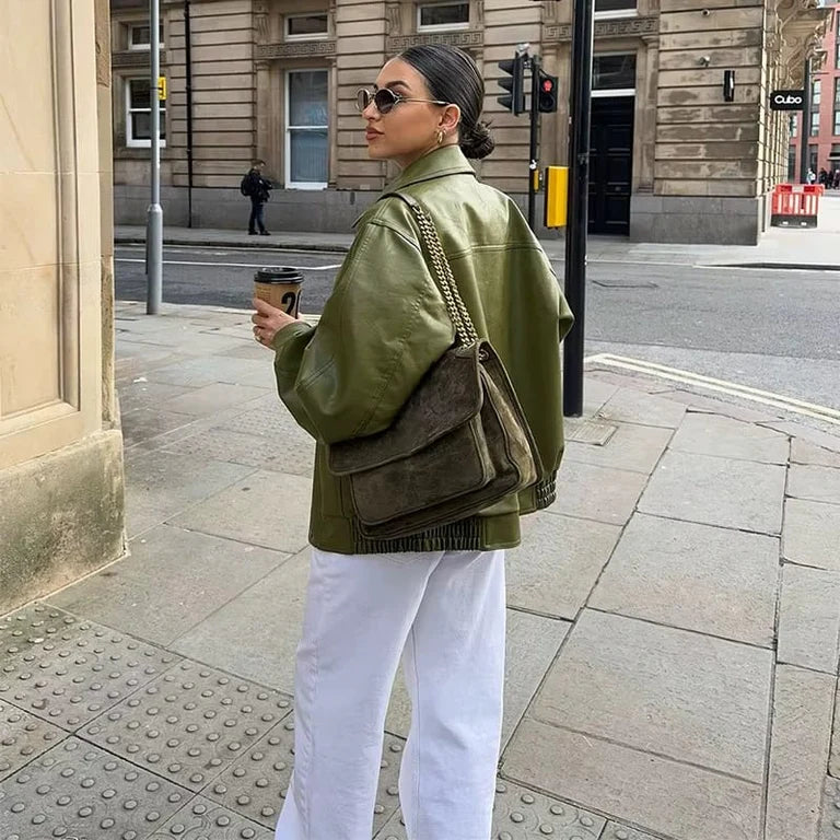 Simone - Chaqueta de cuero Oversize Versátil