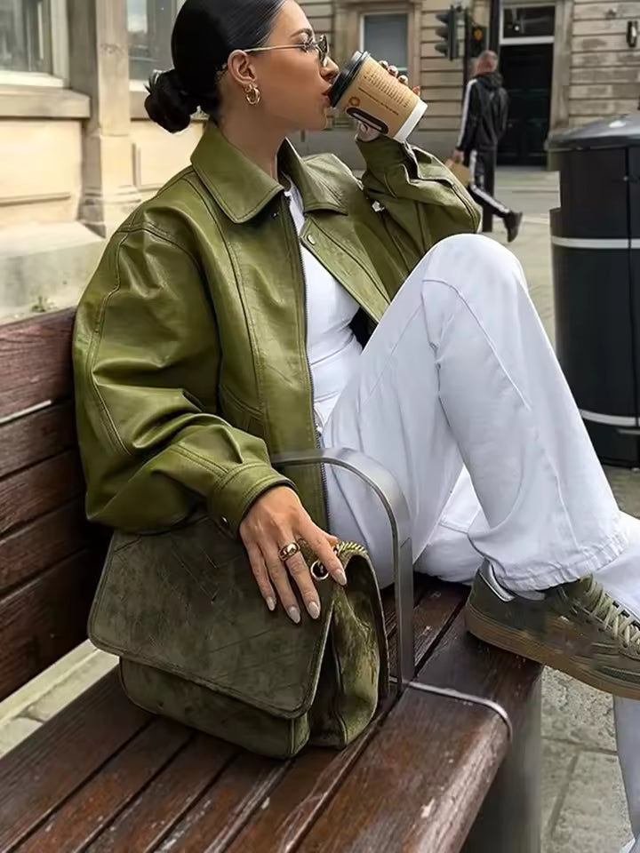 Simone - Chaqueta de cuero Oversize Versátil