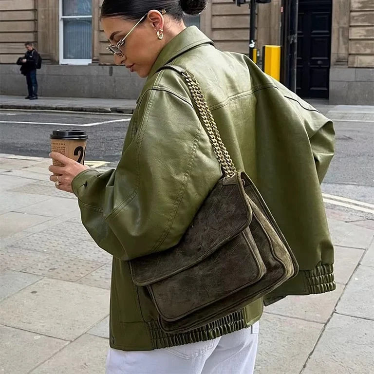 Simone - Chaqueta de cuero Oversize Versátil
