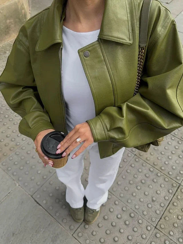 Simone - Chaqueta de cuero Oversize Versátil