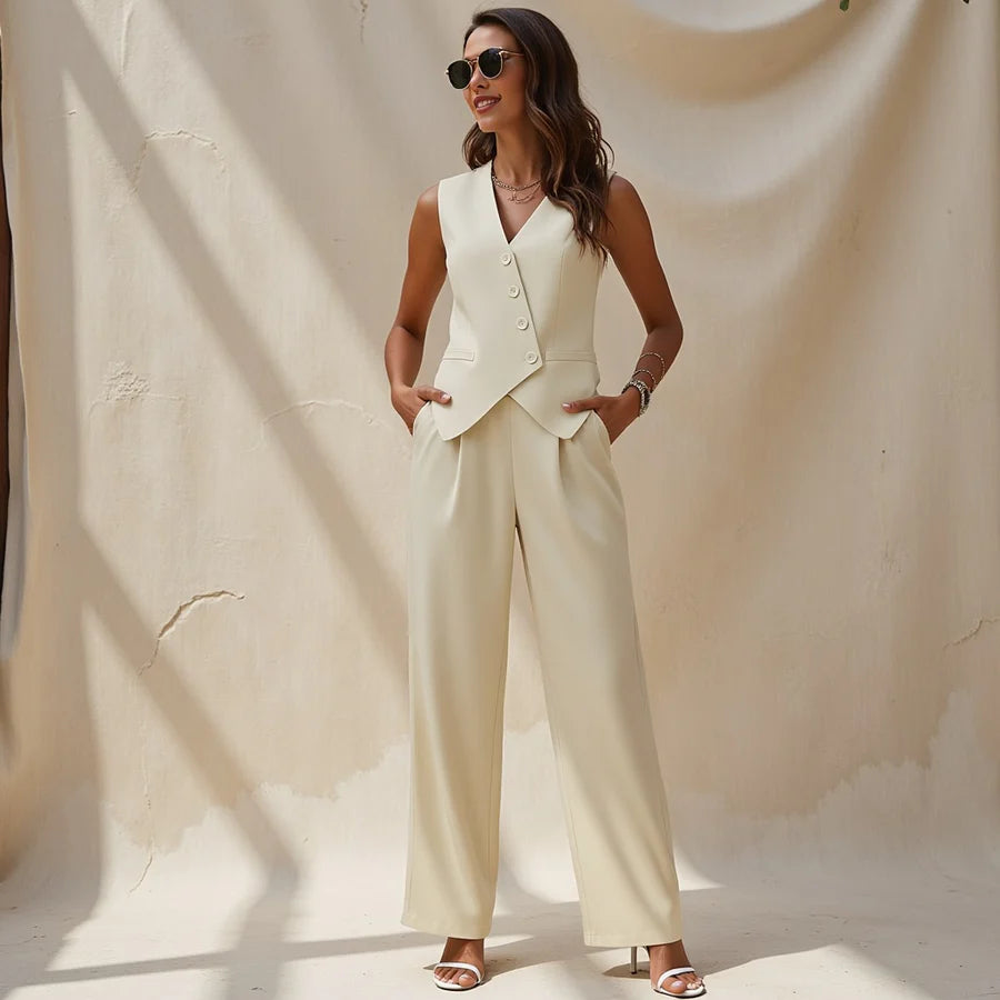 Cora - Conjunto Elegante con pantalón liso favorecedor