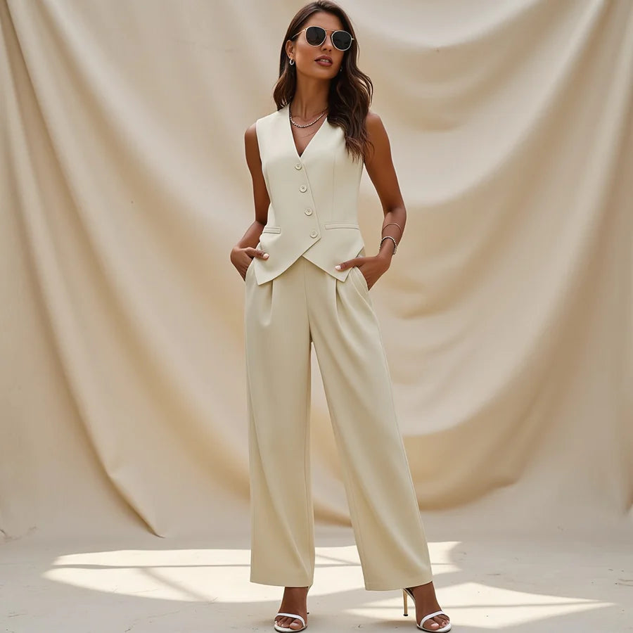 Cora - Conjunto Elegante con pantalón liso favorecedor